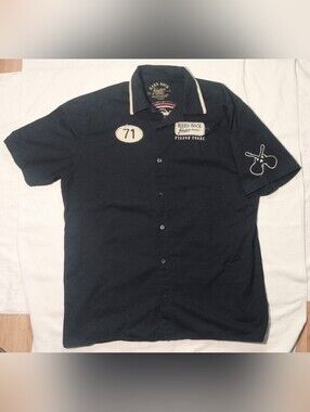 HARD ROCK CAFE GUITAR Big Embroidery Short Sleeve Black Button Shirt - XXL